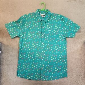 Tipsy Elves Men's Lucky Charmer Button-Up Short Sleeve Shirt Size XL